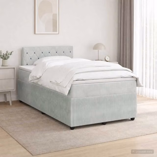 Letto box spring con materasso vidaXL in tessuto grigio, L/P: 120 x 200 cm