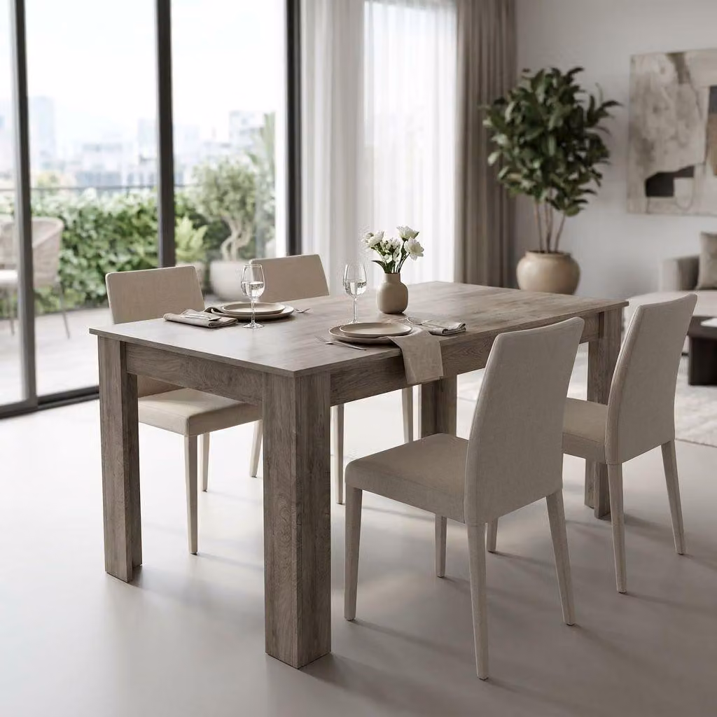 Milani Home - tavolo da pranzo fisso 140 x 80 cm, rovere grigio, in truciolare bilaminato