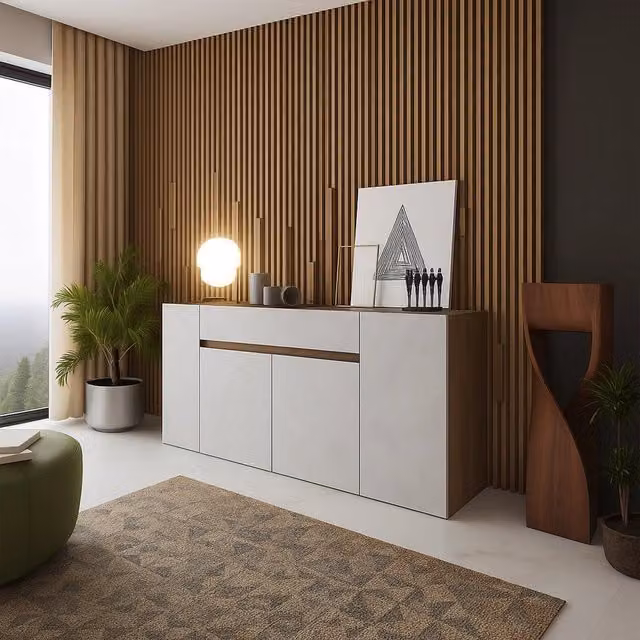 Madia Cirimido DMORA, Credenza moderna con un cassetto, L: 170 cm, P: 40 cm, H: 85 cm, Bianco