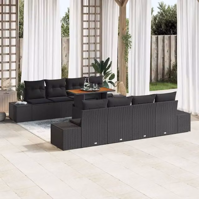 Set Divano da Giardino 9 pz Nero polyrattan 3349939