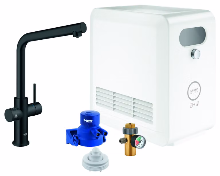 GROHE Blue Professional Mitigeur monocommandé pour évier Set, portée 221mm, bec en L, avec fonction filtre et refroidissement, 31347KS3, 31347KS3