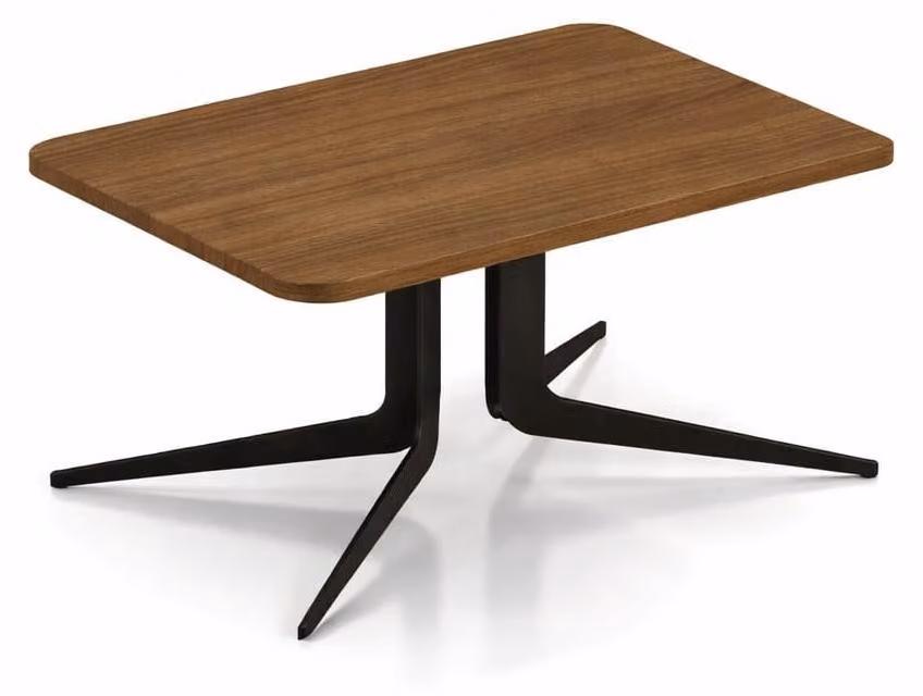 Tavolino da caffè dal design moderno, color marrone e nero, con struttura in metallo