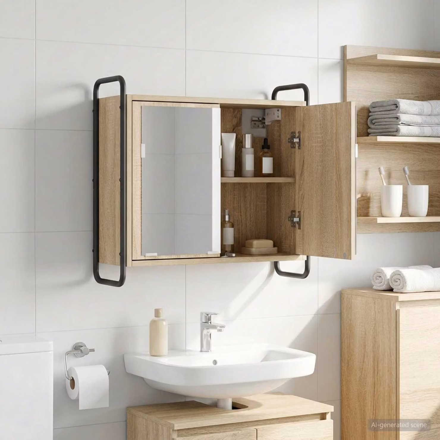 vidaXL Mobile da Bagno Appeso Rovere Sonoma 64 x 20 x 56,5 cm