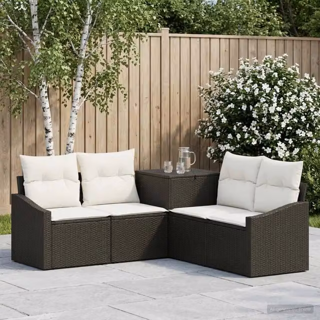 Set di divani 5 pz Nero e Bianco Crema 178,5 x 178,5 x 85 cm 3447812