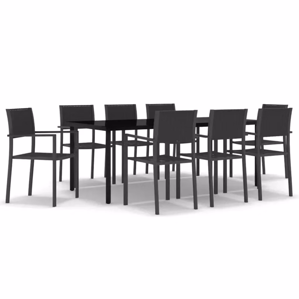 Set da Pranzo da Giardino Moderno vidaXL in Acciaio Nero e Vetro, 9 Pezzi – 2