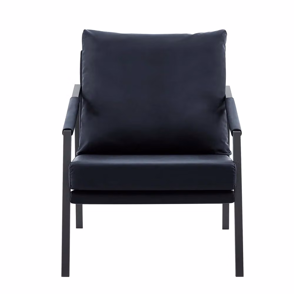 Poltrona Minimal in similpelle nera con struttura in metallo e braccioli – 2