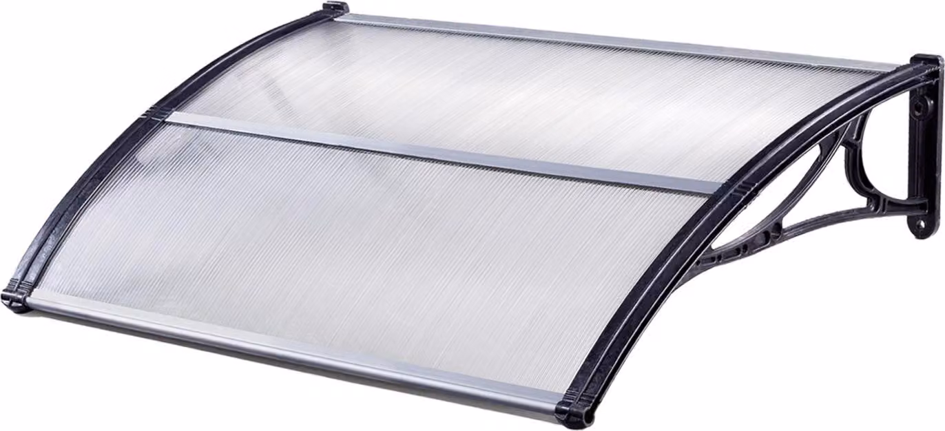 Tettoia per porta d'ingresso 120 x 75 cm Pannello alveolare Listello terminale in alluminio nero Tettoia per porta d'ingresso Tettoia a una falda