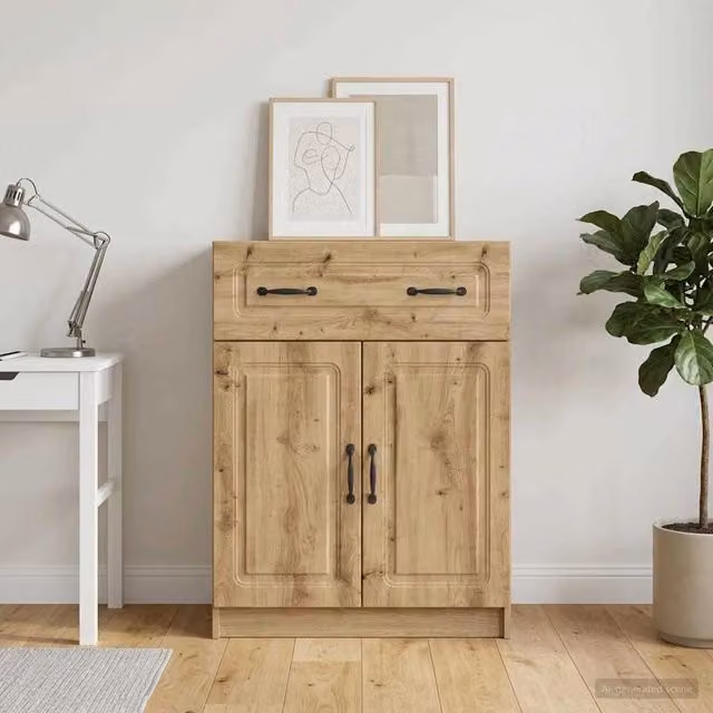 Credenza moderna vidaXL in legno e metallo color rovere marrone L: 66 cm, P: 34,5 cm, H: 87 cm
