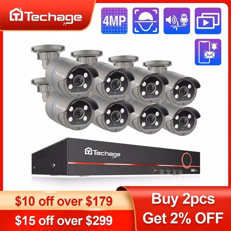 Sistema di videosorveglianza CCTV a 8 canali, risoluzione 4MP HD, con telecamere PoE, visione notturna e audio bidirezionale