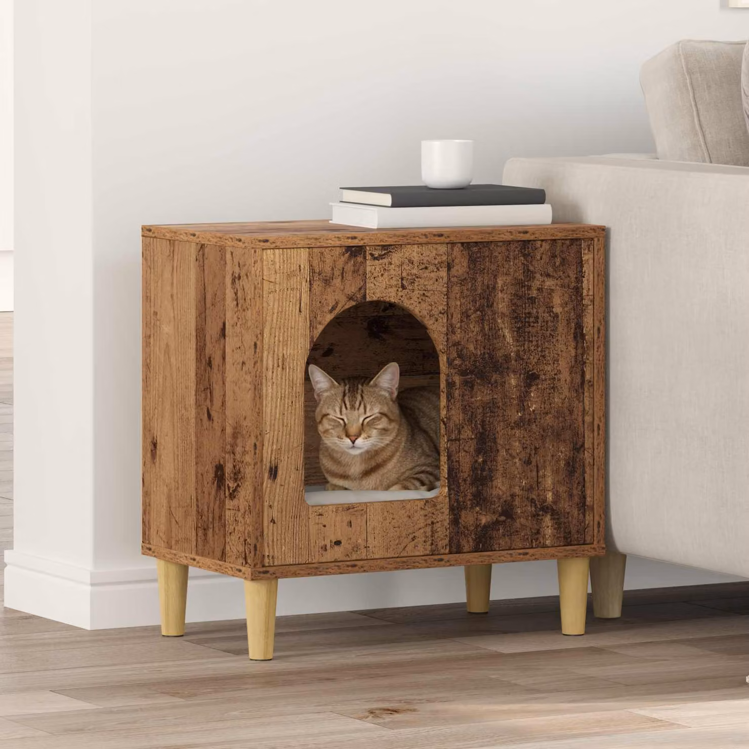 Casa per gatti vidaXL in legno effetto vecchio marrone L 51 cm, P 30 cm, H 52 cm