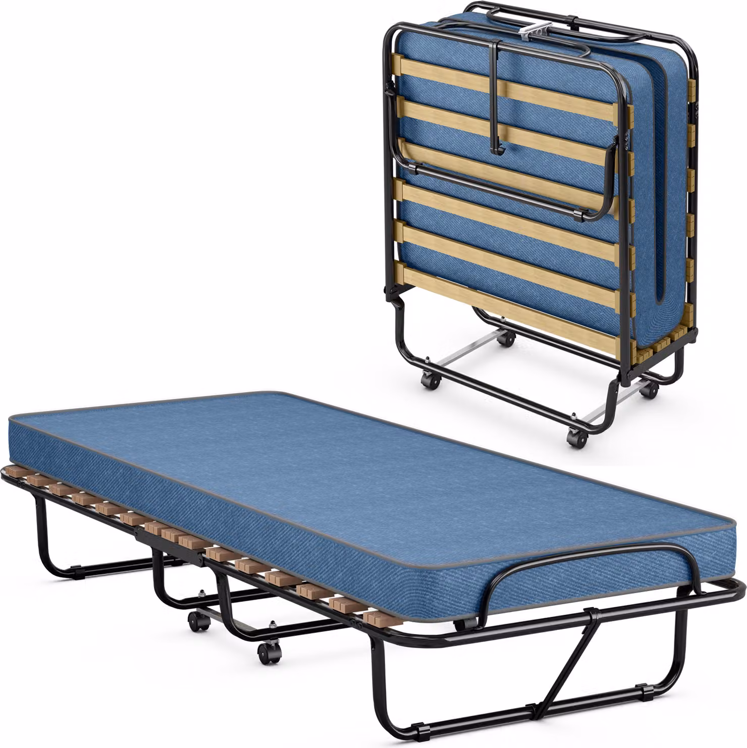 Letto pieghevole con materasso letto per ospiti portatile e arrotolabile 190 x 80 x 33 cm blu