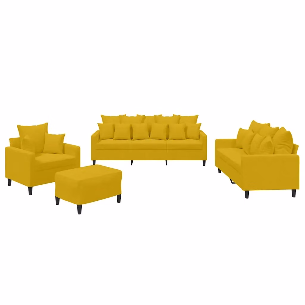 Set di divani moderno vidaXL in velluto giallo composto da un divano a 3 posti, un divano a 2 posti, un pouf e cuscini coordinati – 2