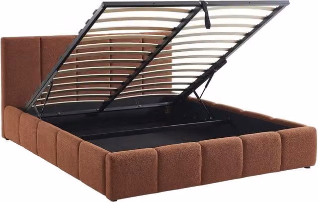 Letto contenitore con rete a doghe e testiera 160x200cm, bouclé ,