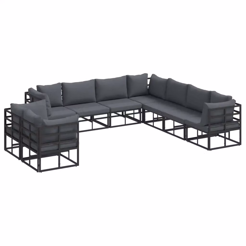 Set Divano da Giardino a L vidaXL in Alluminio Antracite con 9 Cuscini Imbottiti e Rivestimenti Rimovibili – 2