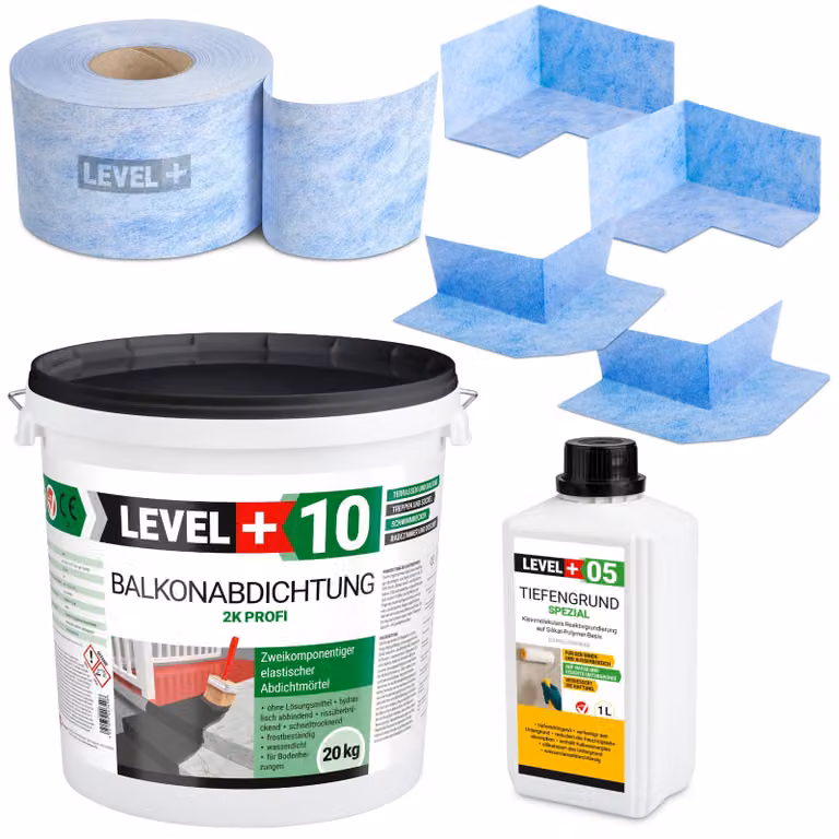 Kit impermeabilizzante Malta impermeabilizzante 2K 20 kg Primer 1 l Nastro B04 10 m Angoli Level+ SET30