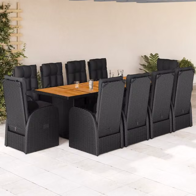 Set da pranzo da giardino vidaXL in legno di acacia e polyrattan nero con 11 pezzi
