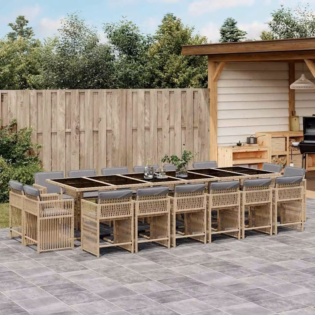 Set Pranzo da Giardino vidaXL in Polyrattan con Cuscini Beige e Grigio, 17 Pezzi – 1