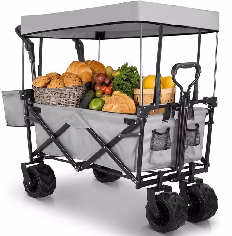 Carrello pieghevole per massi - Carrello richiudibile per massi - Carrello per massi - Telo parasole removibile - Carrello di trasporto da 262 litri
