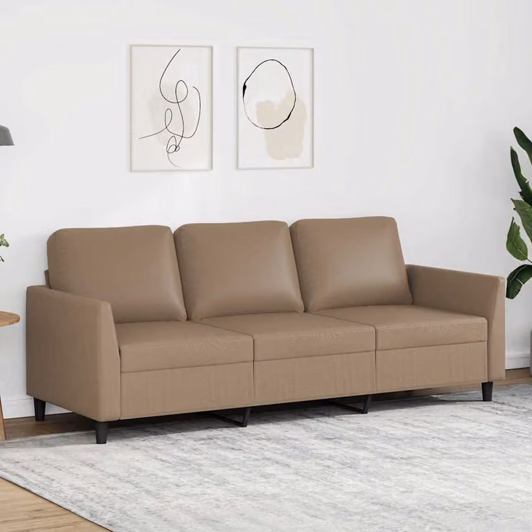 Divano a 3 posti moderno vidaXL in similpelle beige o marrone con struttura in metallo L: 200 cm, P: 80 cm, H: 77 cm