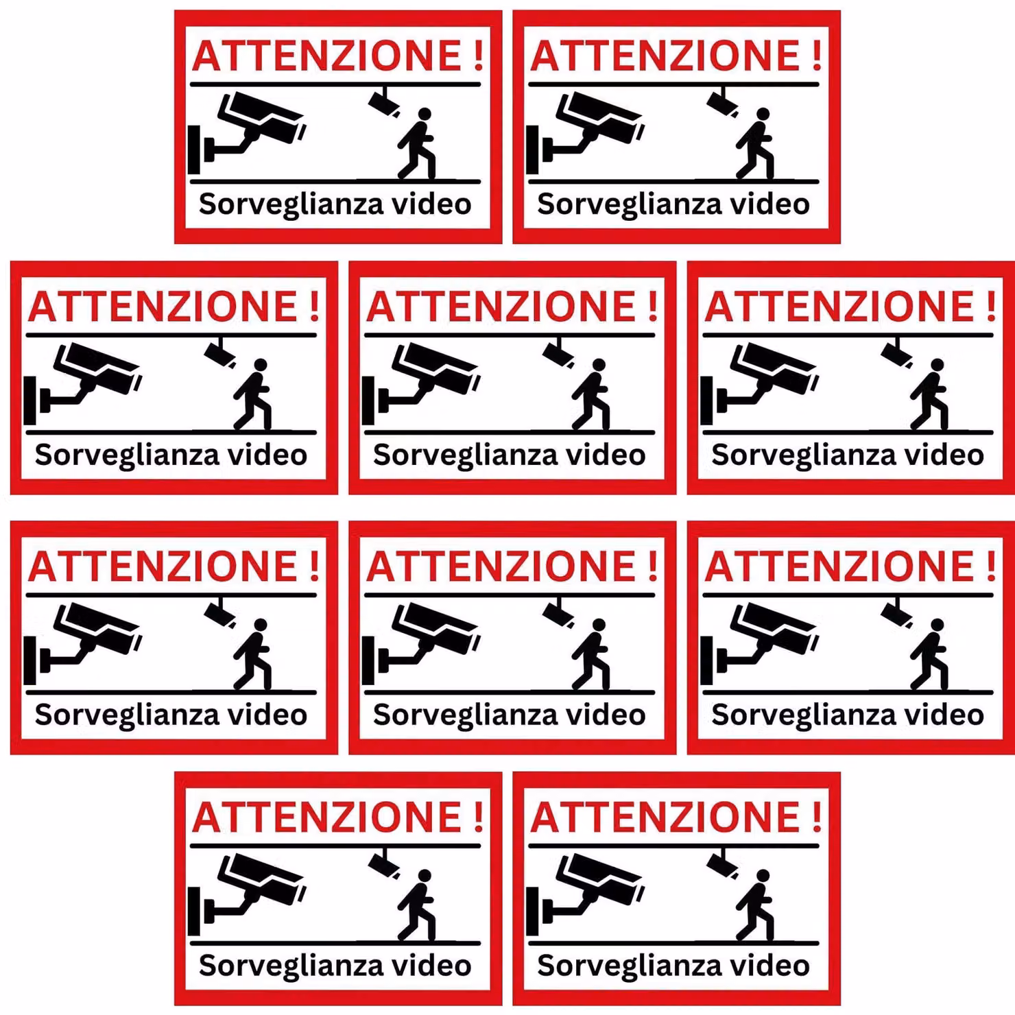 Adesivi per telecamere di sicurezza - 10 pezzi - Rossi