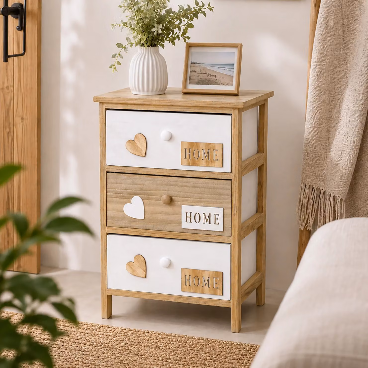 Vestiamo Casa Mobiletto Multiuso con 3 Cassetti Linea Woodhandy in Legno Naturale e Bianco H 58 cm x L 40 cm x P 29 cm – 2