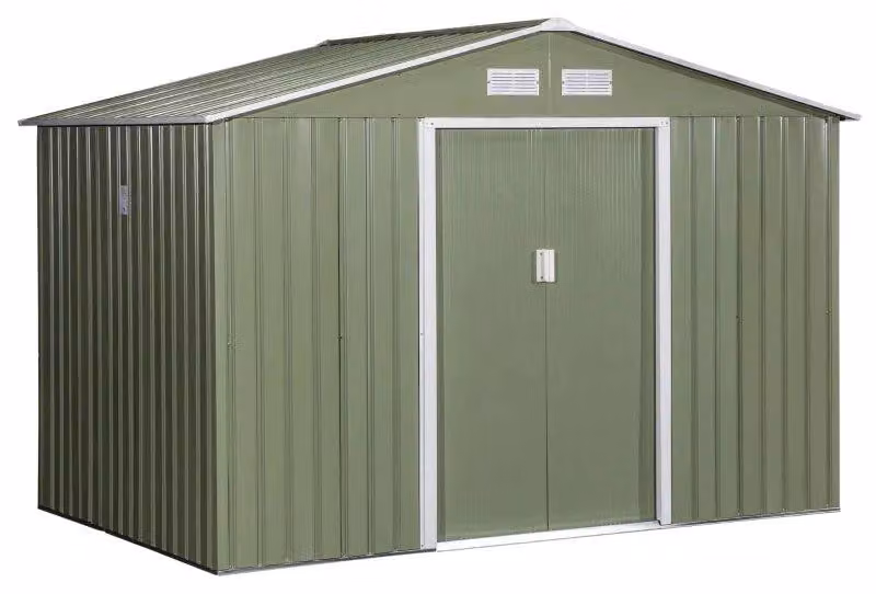 Capanno da giardino in metallo con doppia porta | Colore: verde chiaro | Dimensioni: 195x277x192 cm