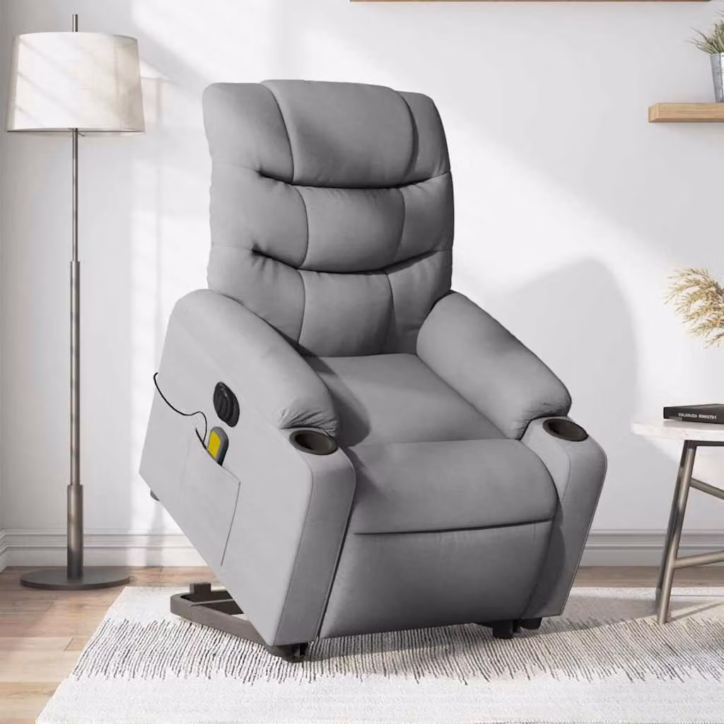 vidaXL Poltrona Alzapersona Elettrica con Massaggio in Tessuto Grigio – 1