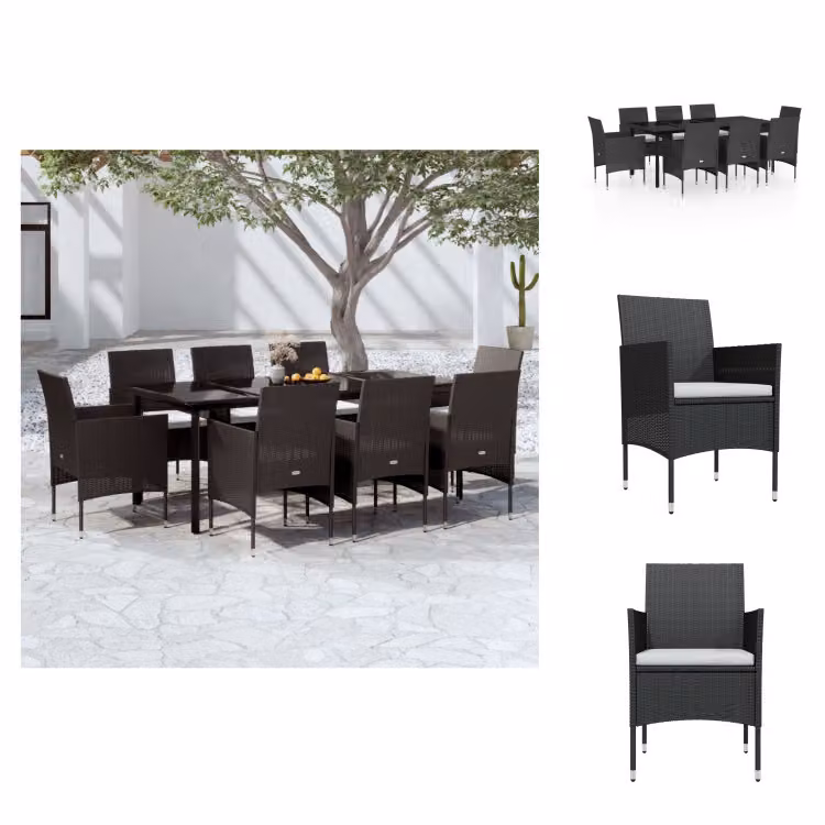 vidaXL set da pranzo da giardino 9 pezzi con cuscini nero - Set di mobili da giardino