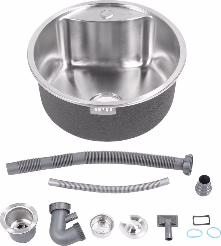 Lavello tondo da bar, 45 x 45 x 20 cm, vasca singola in acciaio inox 304 con foro per rubinetto per cucina e bagno
