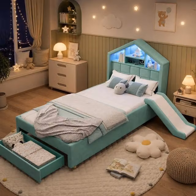 letto per bambini velluto blu verde 156 x 214 cm