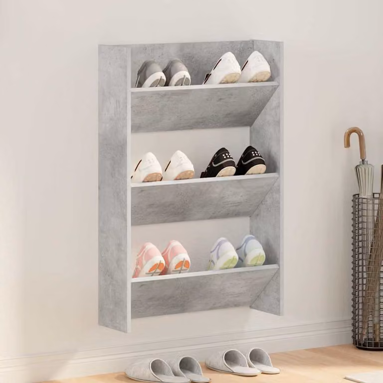 Scarpiera a muro moderna vidaXL in legno e MDF, Grigio opaco, L: 60 cm, P: 18 cm, H: 90 cm