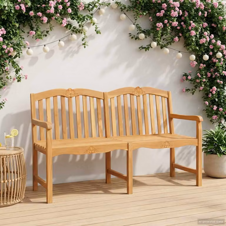 Panchina a conchiglia intagliata a mano vidaXL in legno di teak marrone L: 150 cm, P: 60,5 cm, H: 95 cm