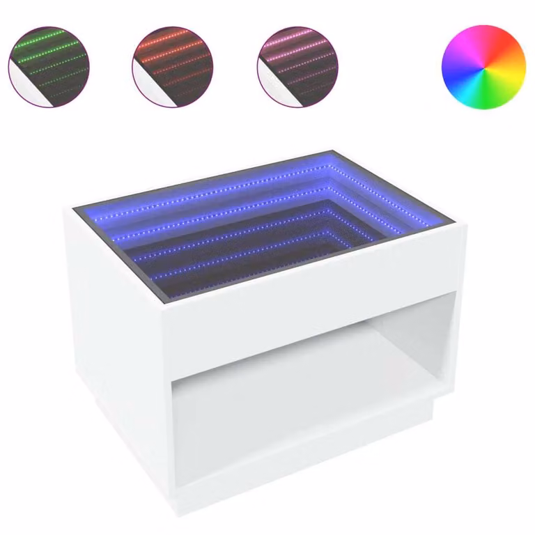 Tavolino da Salotto con LED Infinity Bianco 70x50x50 cm