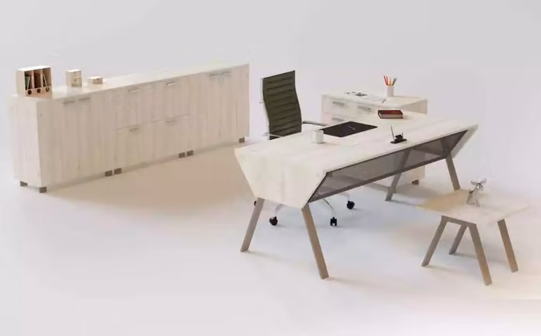 Tisch Schreibtisch Aktenschrank Holz mit 2 Kommoden und Couchtisch 4tlg.