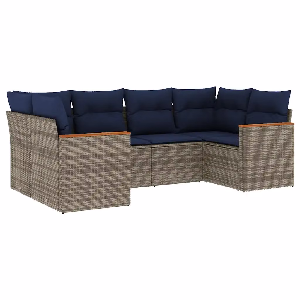Set di divani da giardino vidaXL in rattan e metallo con cuscini inclusi, colore grigio e blu, design moderno per esterno – 2