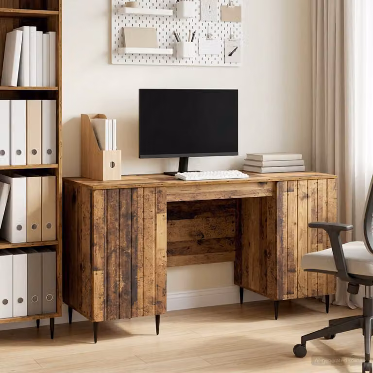 Scrivania moderna vidaXL in legno e metallo marrone L: 142,5 cm, P: 50 cm, H: 75 cm