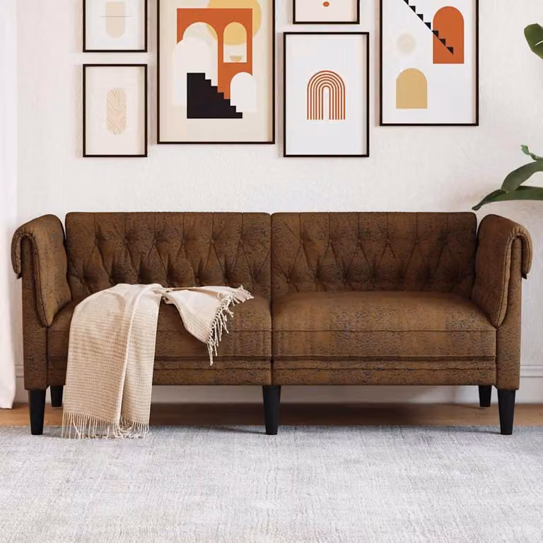 vidaXL Divano Chesterfield a 2 Posti Marrone in Tessuto