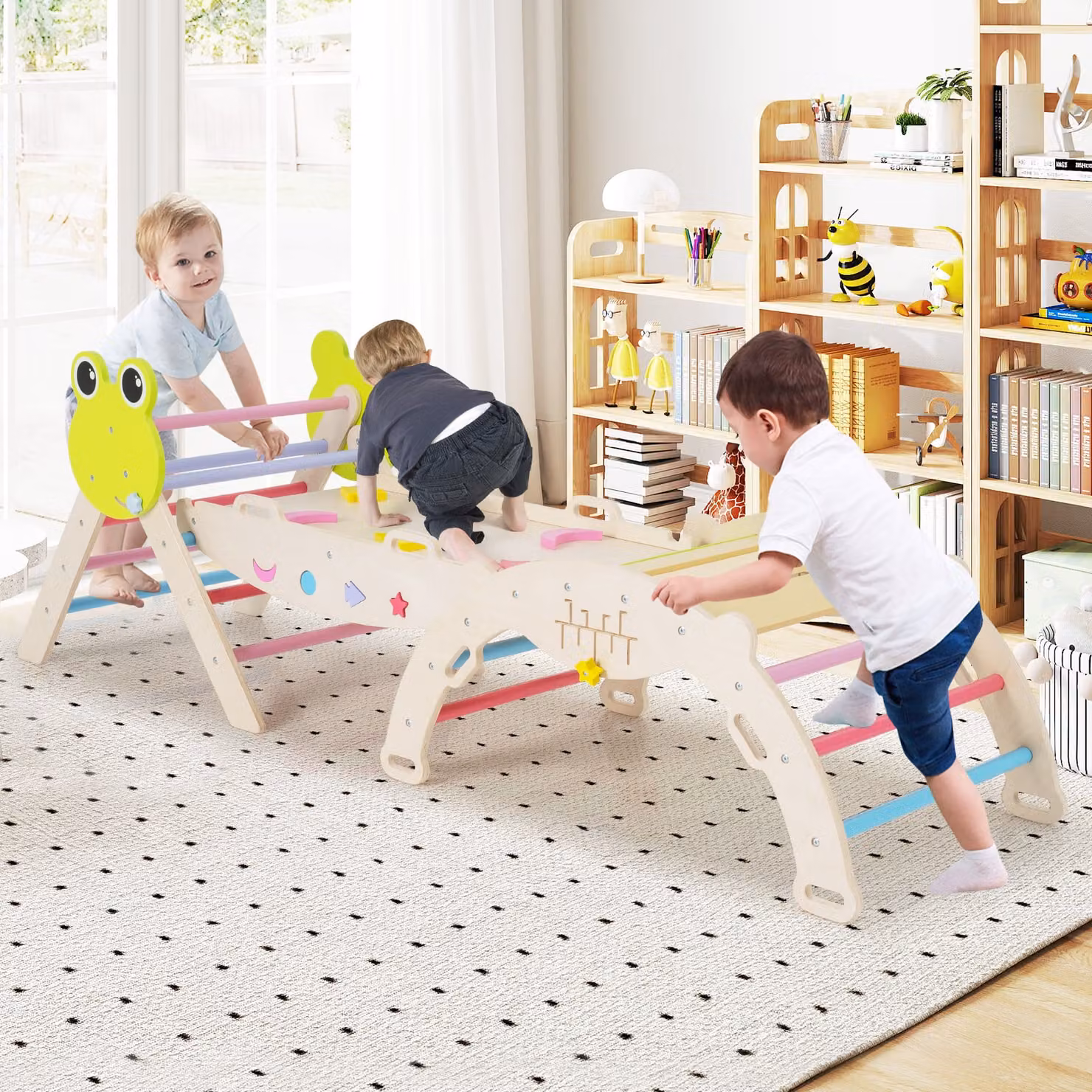 Set Montessori Costway in legno con rampa e labirinto a tema rana multicolore per bambini
