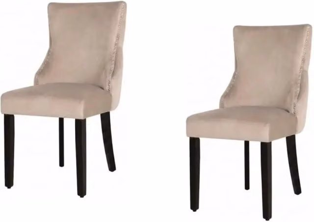 Set di 2 sedie Chesterfield REGINA cappuccino in velluto – Schienale capitonné con testa di leone e piedi neri