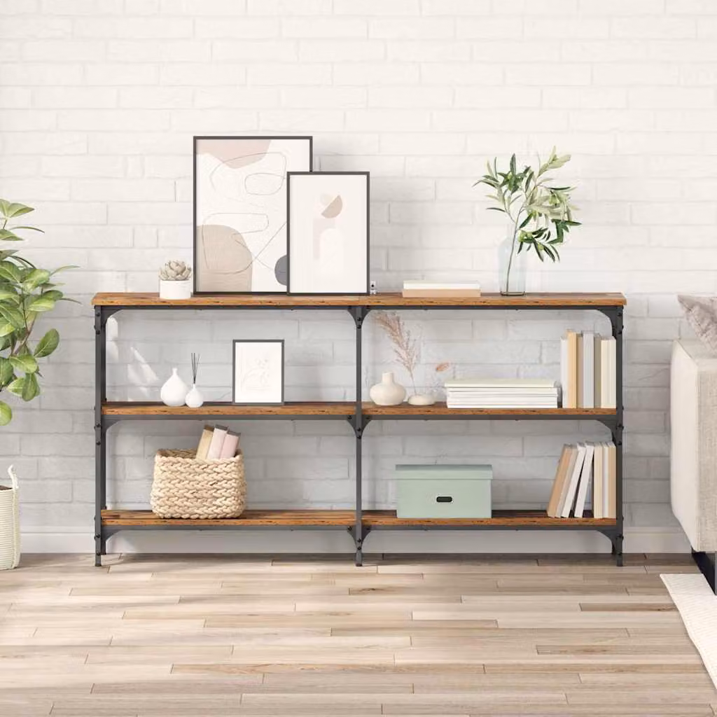 vidaXL Tavolo consolle in stile industriale in legno e metallo marrone L: 150 cm, P: 29 cm, H: 75 cm