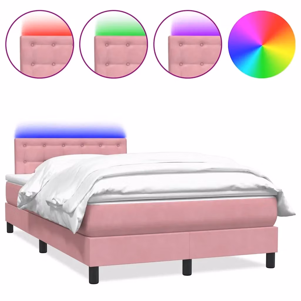 Letto con Materasso a Molle Individuali vidaXL in Velluto Rosa con Illuminazione LED e Porte USB L/P/H: 120 x 223 x 88 cm – 2