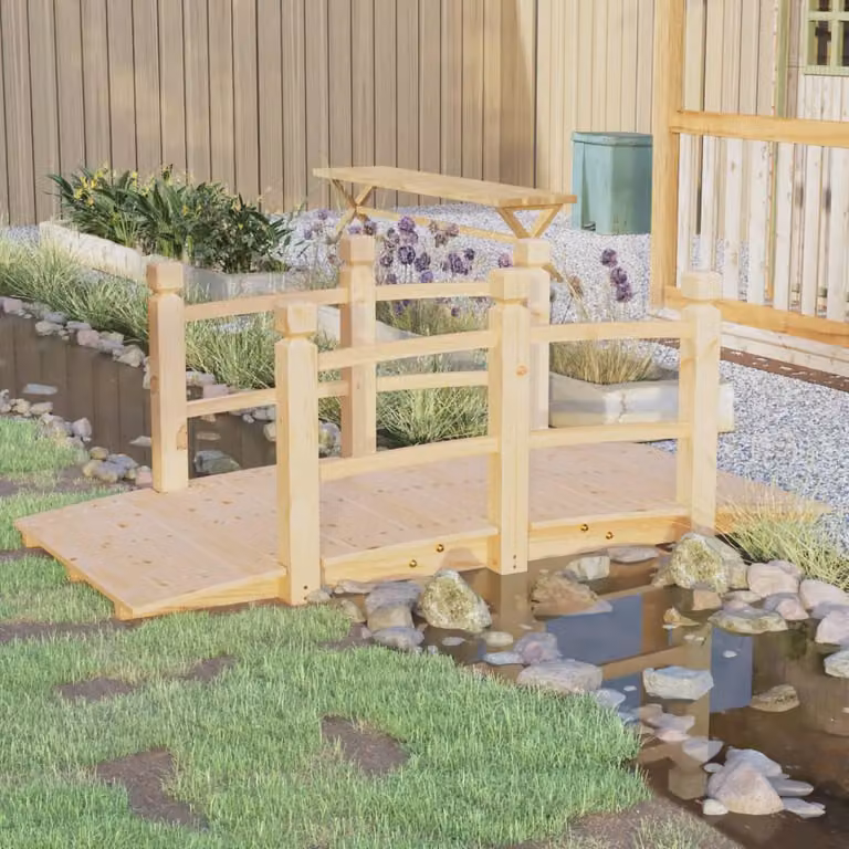 vidaXL Ponte per Giardino con Ringhiere in Legno Massello di Abete Rosso, Colore Marrone e Beige, L/P/H: 150 x 67 x 56 cm