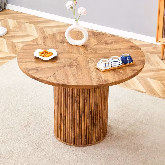 Tavolo da pranzo rotondo MDF 4 segmenti legno Ø100 cm gambe cilindriche velcro per 4 6 persone