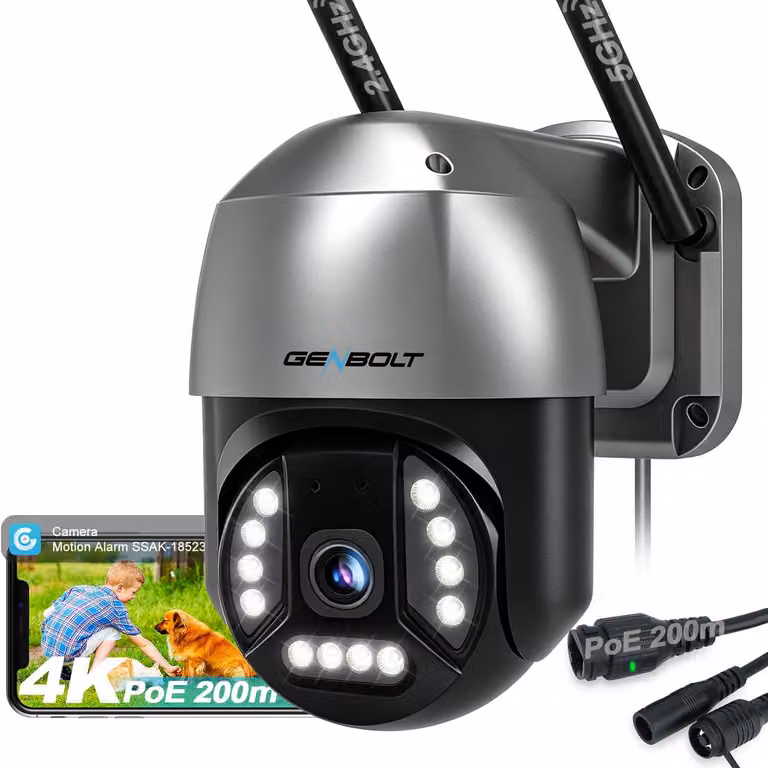 Telecamera di sicurezza esterna 8MP 4K PoE Wifi - PTZ, wireless, visione notturna a colori, plastica gialla