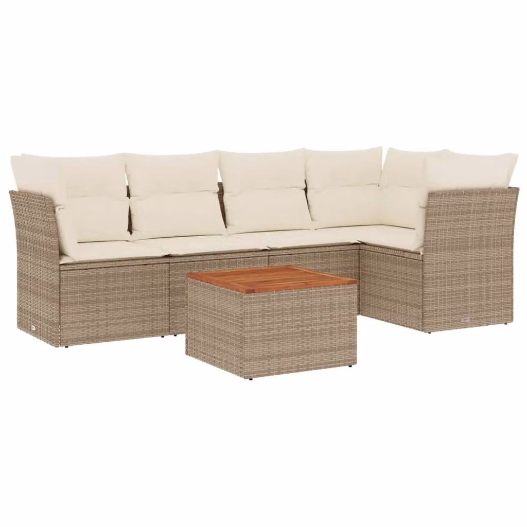 Set Divano da Giardino 6 pz con Cuscini Beige in Polyrattan