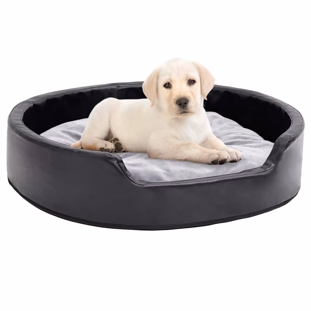 vidaXL Lettino per Cani Nero e Grigio in Similpelle e Tessuto L: 79 cm, P: 70 cm, H: 19 cm