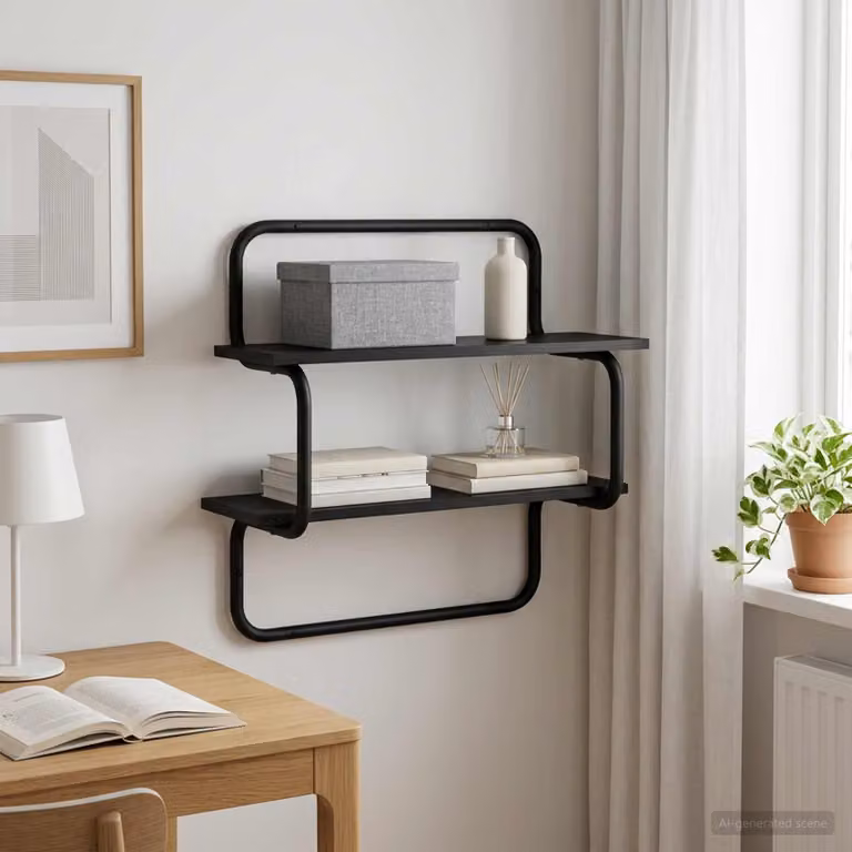 vidaXL Mensola a muro a 2 livelli in stile industrial, Rovere e Nero, L 80 x P 24,5 x H 61 cm