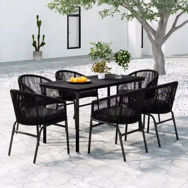 Set Mobili da Pranzo per Giardino 7 pz Nero 3099224