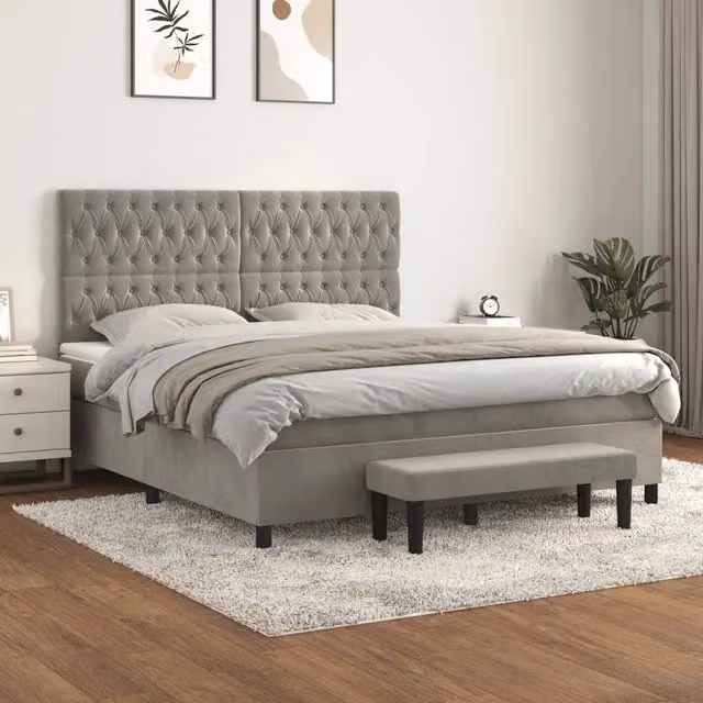 Letto Ibrido con Giroletto a Molle e Materasso vidaXL in Velluto Grigio e Bianco L/P: 180 x 200 cm – 1