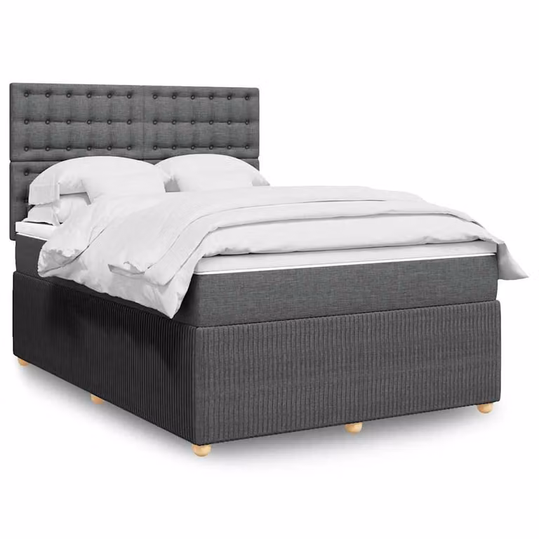 vidaXL Giroletto a Molle con Materasso Ibrido in Tessuto Grigio e Bianco L/P/H: 160 x 200 cm